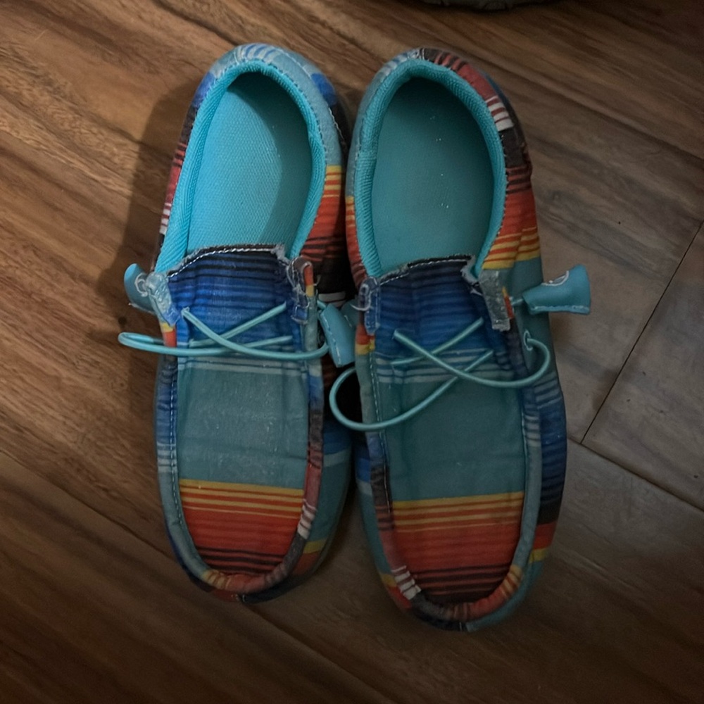 Roper Youth Blue Aztec 'CHILLIN SERAPE' SLIP-ON MOCCASINS SHOES Size 3